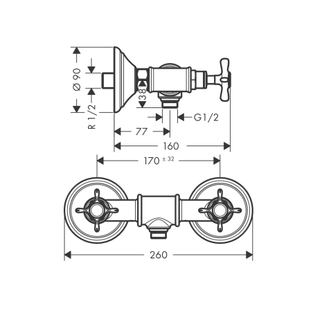 AXOR MONTREUX - Bathtub mixer with 2 external handles with cross handles