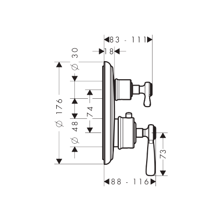 AXOR MONTREUX - Built-in mixer with stop valve and diverter