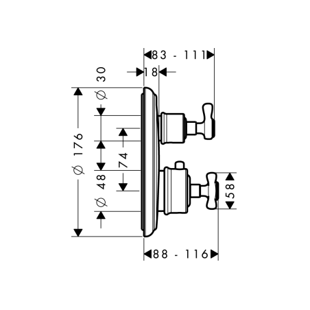 AXOR MONTREUX - Built-in mixer with stop valve and diverter