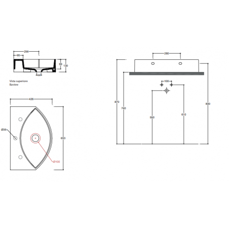 VALDAMA Occhio - Lavabo in ceramica da appoggio e sospeso 65 x 42 h13.