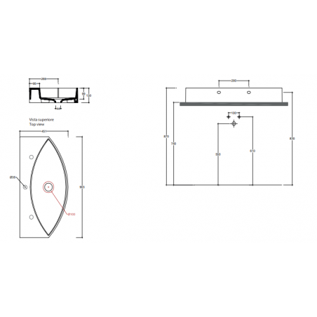 VALDAMA Occhio - Lavabo in ceramica da appoggio e sospeso 90x45 h13.