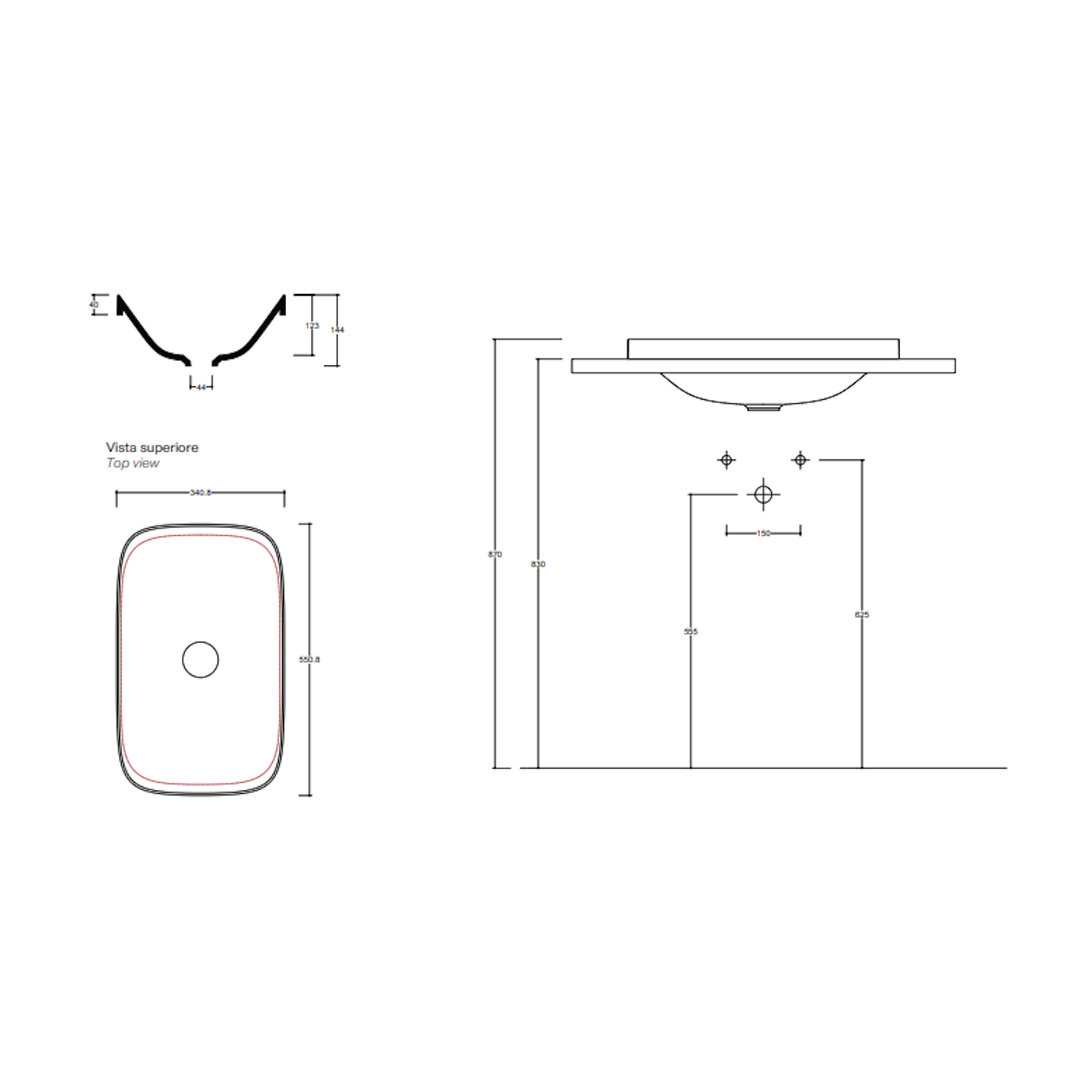 VALDAMA Alveo - Lavabo encastré en céramique 55 x 34 h4