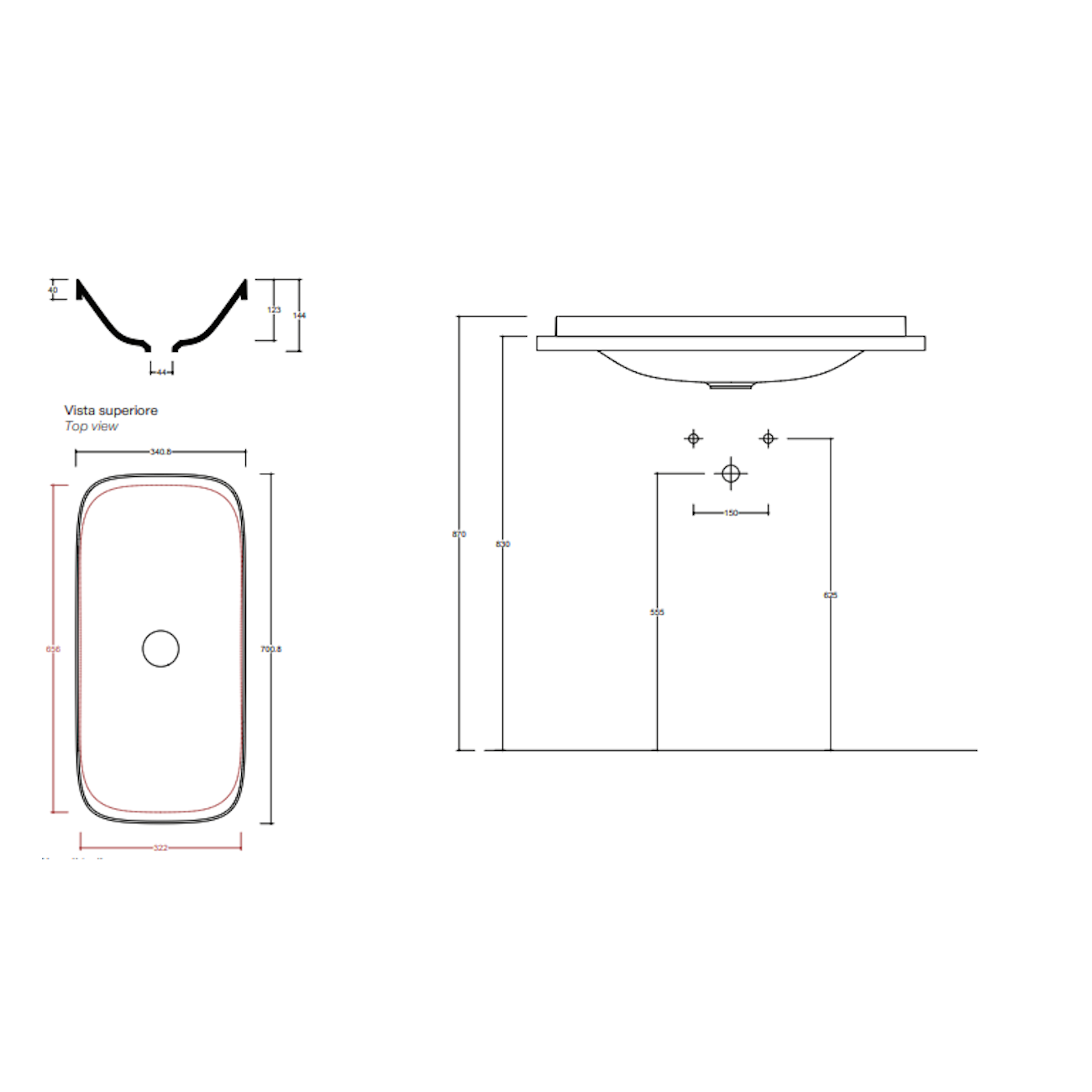 VALDAMA Alveo - Recessed ceramic washbasin 70 x 34 h4