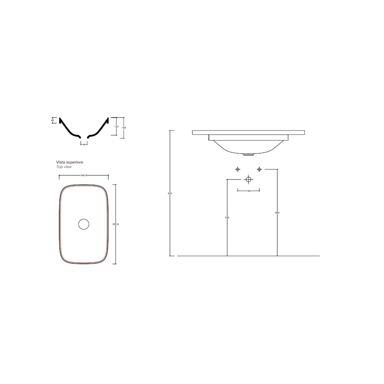 VALDAMA Alveo - Lavabo en céramique sous plan 55 x 34.