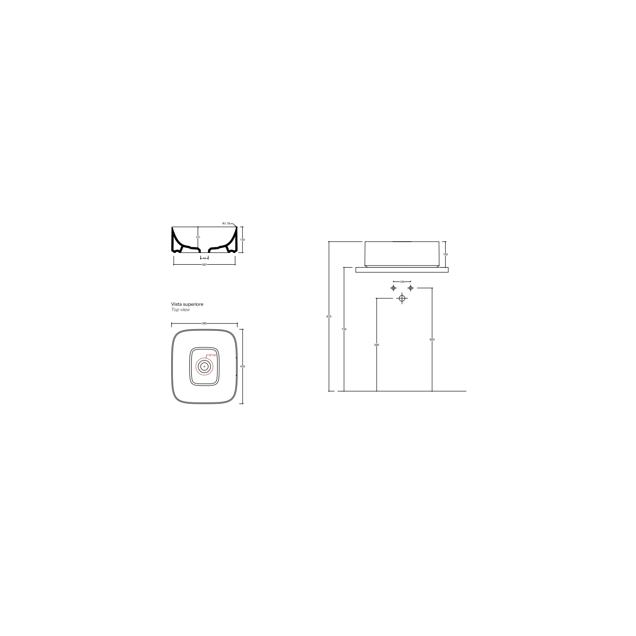 VALDAMA Acquerello - Lavabo in ceramica da appoggio 43x38 h15