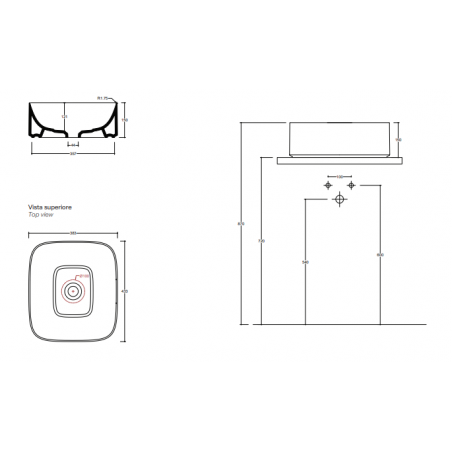 VALDAMA Acquerello - Lavabo in ceramica da appoggio 43x38 h15