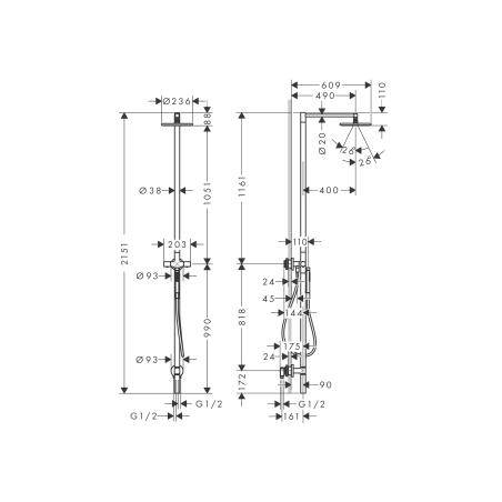AXOR STARCK - Shower column Nature shower with shower head 240 1jet