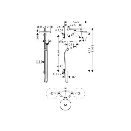 AXOR ONE - Showerpipe 280 1jet ad incasso