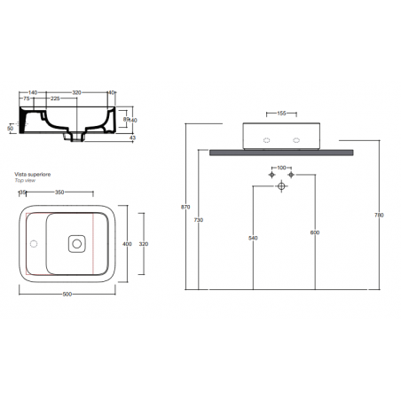VALDAMA Cameo - Lavabo en céramique à poser et suspendu 50 x 40 h14.