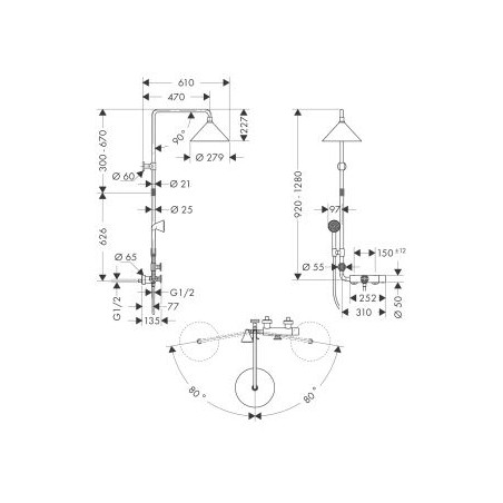 AXOR SHOWERS/FRONT - Showerpipe with thermostatic mixer and shower head 240 2jet