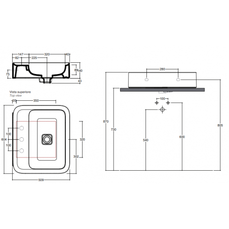 VALDAMA Cameo - Lavabo en céramique à poser et suspendu 60 x 50 h12. Lavabo avec 3 trous