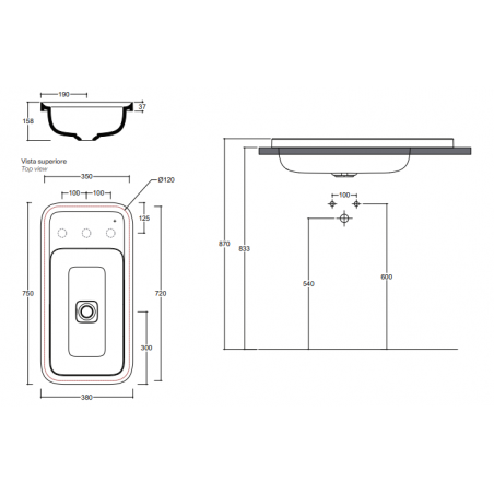 VALDAMA Cameo - Lavabo en céramique 75 x 38 h4. Lavabo avec 3 trous