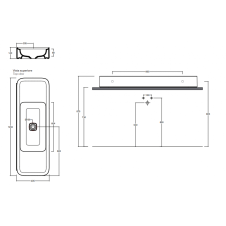 VALDAMA Cameo - Lavabo en céramique à poser et suspendu 120 X 40 h14. Évier avec 3 trous