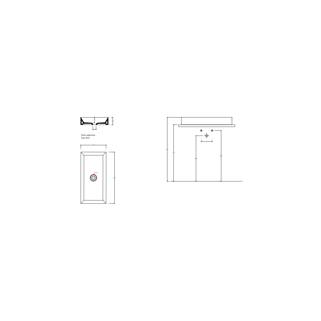 VALDAMA Track - Lavabo in ceramica da appoggio 70x35 h10