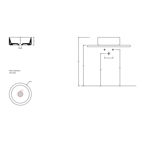 VALDAMA Track -  Ceramic countertop washbasin Ø40 h14 round