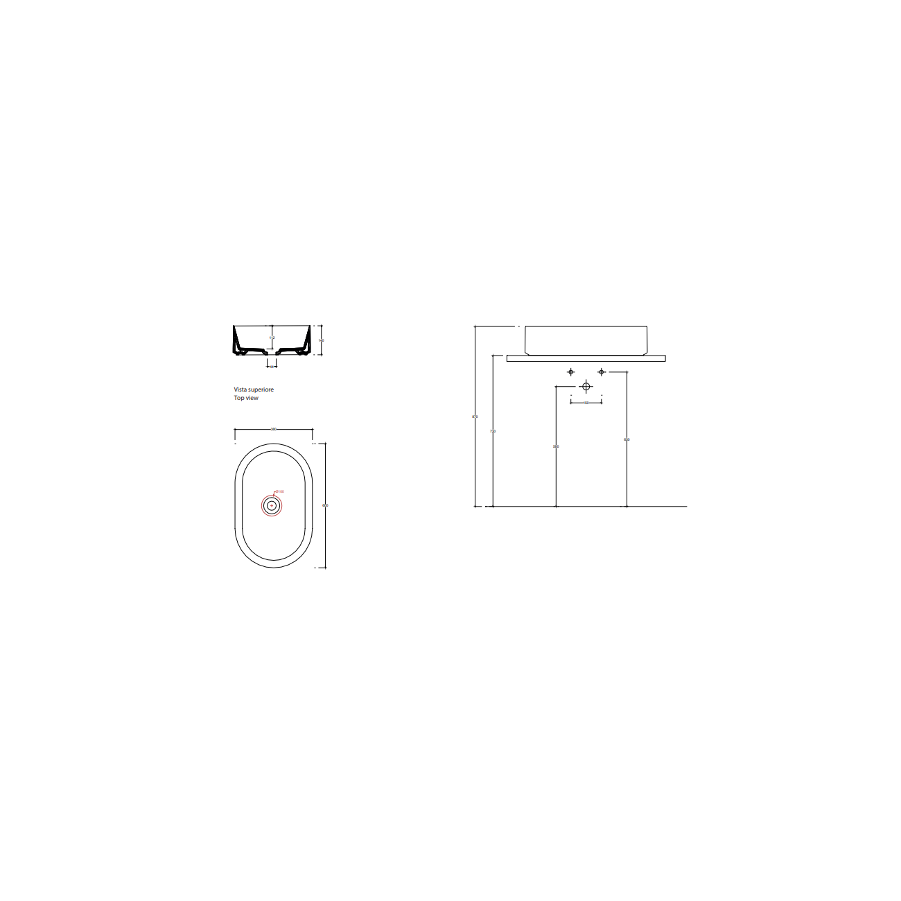 VALDAMA Track - Ceramic countertop washbasin 60x38 h14 oval