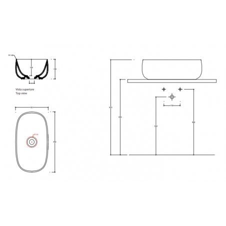 VALDAMA Seed - Lavabo in ceramica da appoggio 55x30 h18