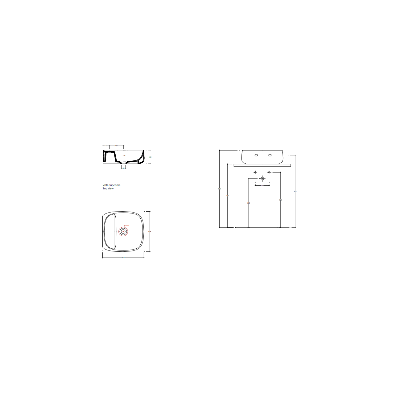 VALDAMA Seed - Lavabo in ceramica da appoggio e sospeso 45x45 h15