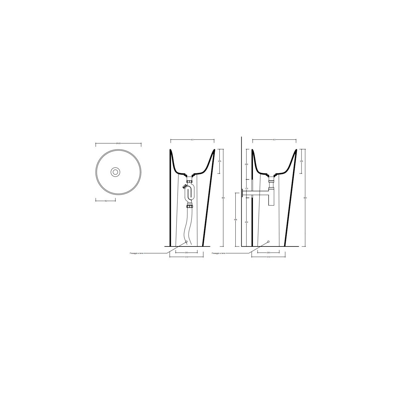 VALDAMA Il - Lavabo Freestanding in ceramica con scarico a terra.