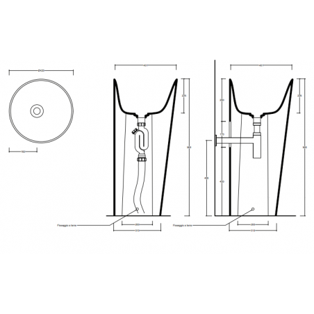 VALDAMA Il - Freestanding ceramic sink with wall/ floor drain.