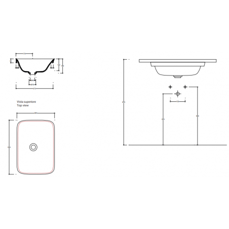 VALDAMA Soul - Lavabo in ceramica sottopiano 55 x 38  U