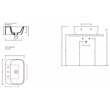 VALDAMA Soul - Lavabo in ceramica da appoggio sospeso 55 x 42 h18