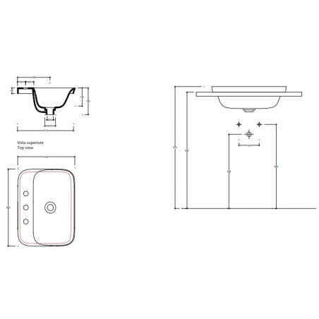 VALDAMA Soul - Lavabo in ceramica da incasso 55 x 42 h4