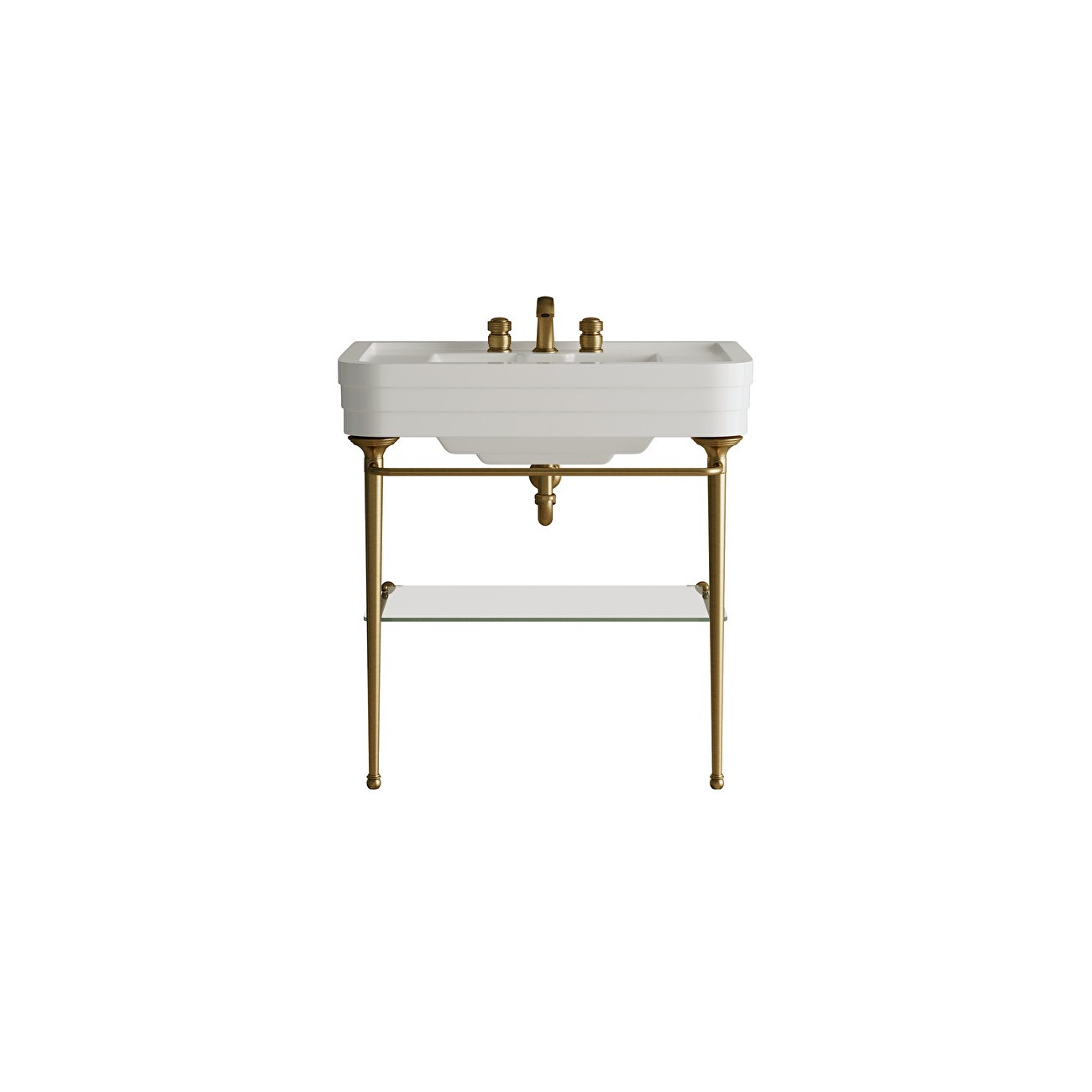 Devon&Devon NOBEL, Console with white ceramic top, metallic structure and glass storage shelf
