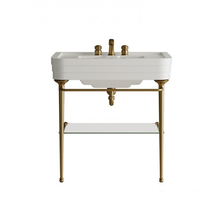 Devon&Devon NOBEL, Console avec plateau en céramique blanche, structure métallique et étagère en verre