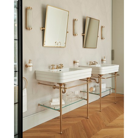 Devon&Devon NOBEL, Console avec plateau en céramique blanche, structure métallique et étagère en verre