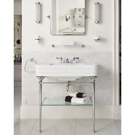 Devon&Devon NOBEL, Console avec plateau en céramique blanche, structure métallique et étagère en verre