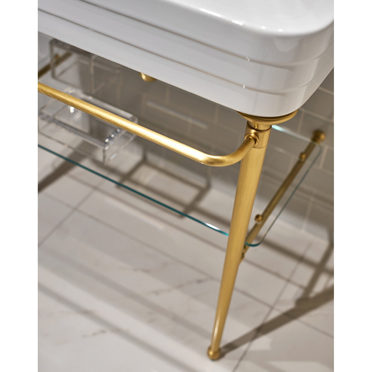 Devon&Devon NOBEL, Console with white ceramic top, metallic structure and glass storage shelf