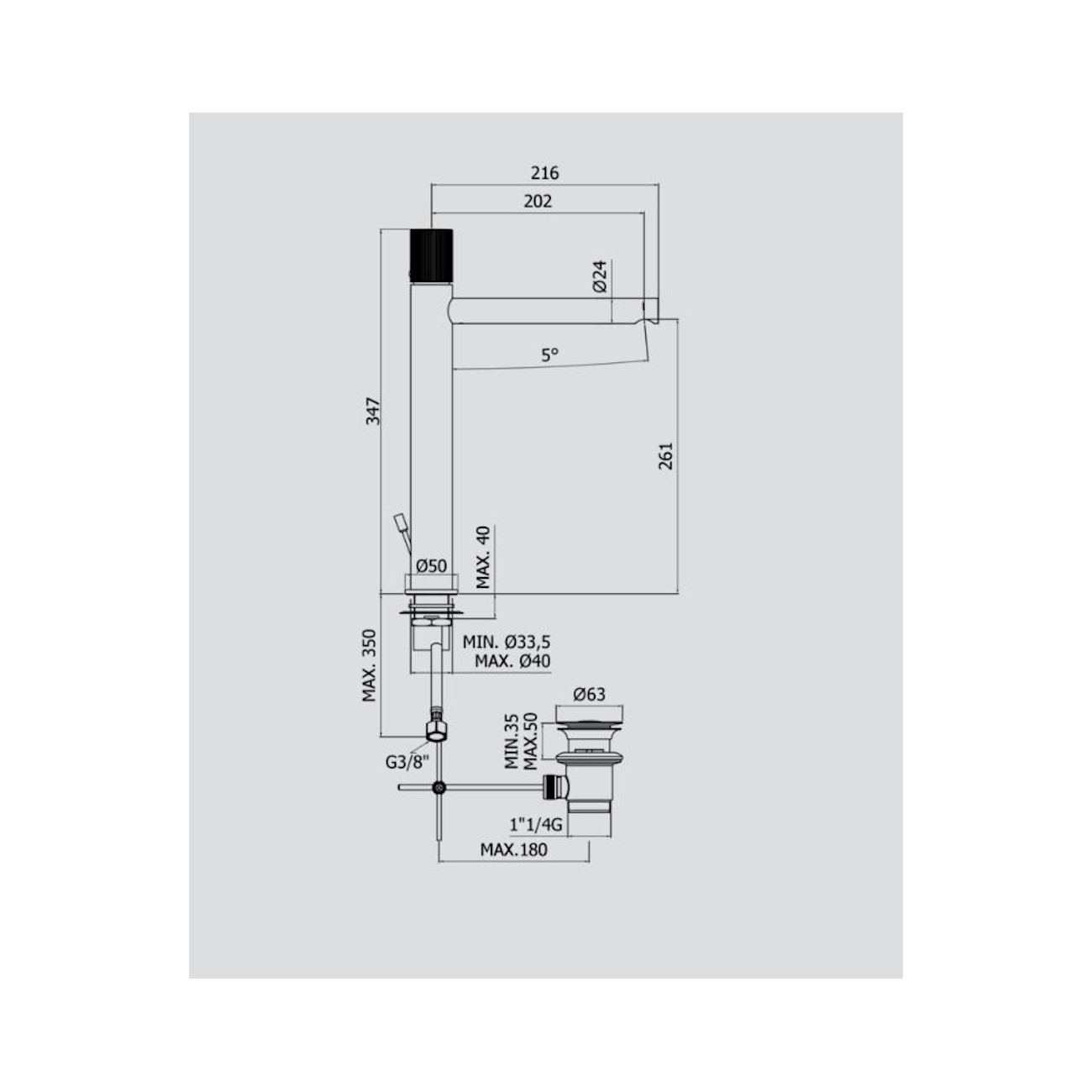 PAFFONI - Jo, lavabo mélangeur prolongé.