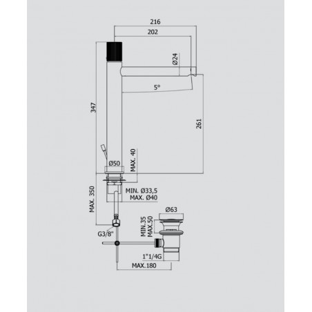 PAFFONI - Jo, lavabo mélangeur prolongé.