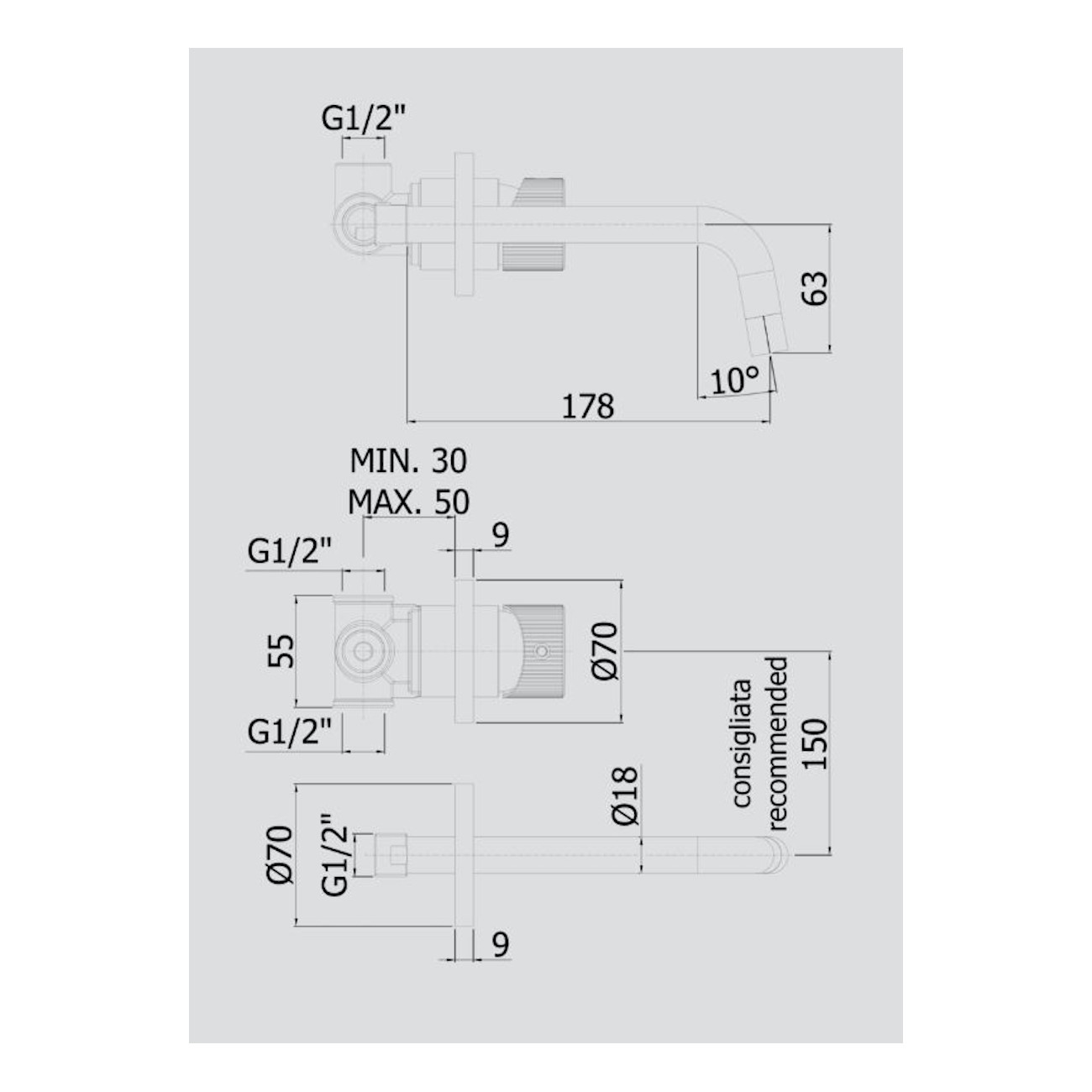 PAFFONI - Jo, Wall mounted basin mixer
