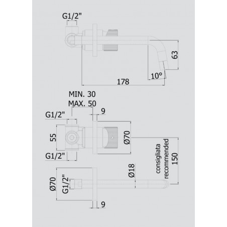 PAFFONI - Jo, Wall mounted basin mixer
