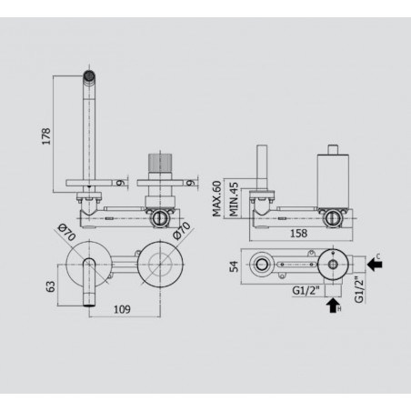 PAFFONI - Jo, Wall mounted basin mixer