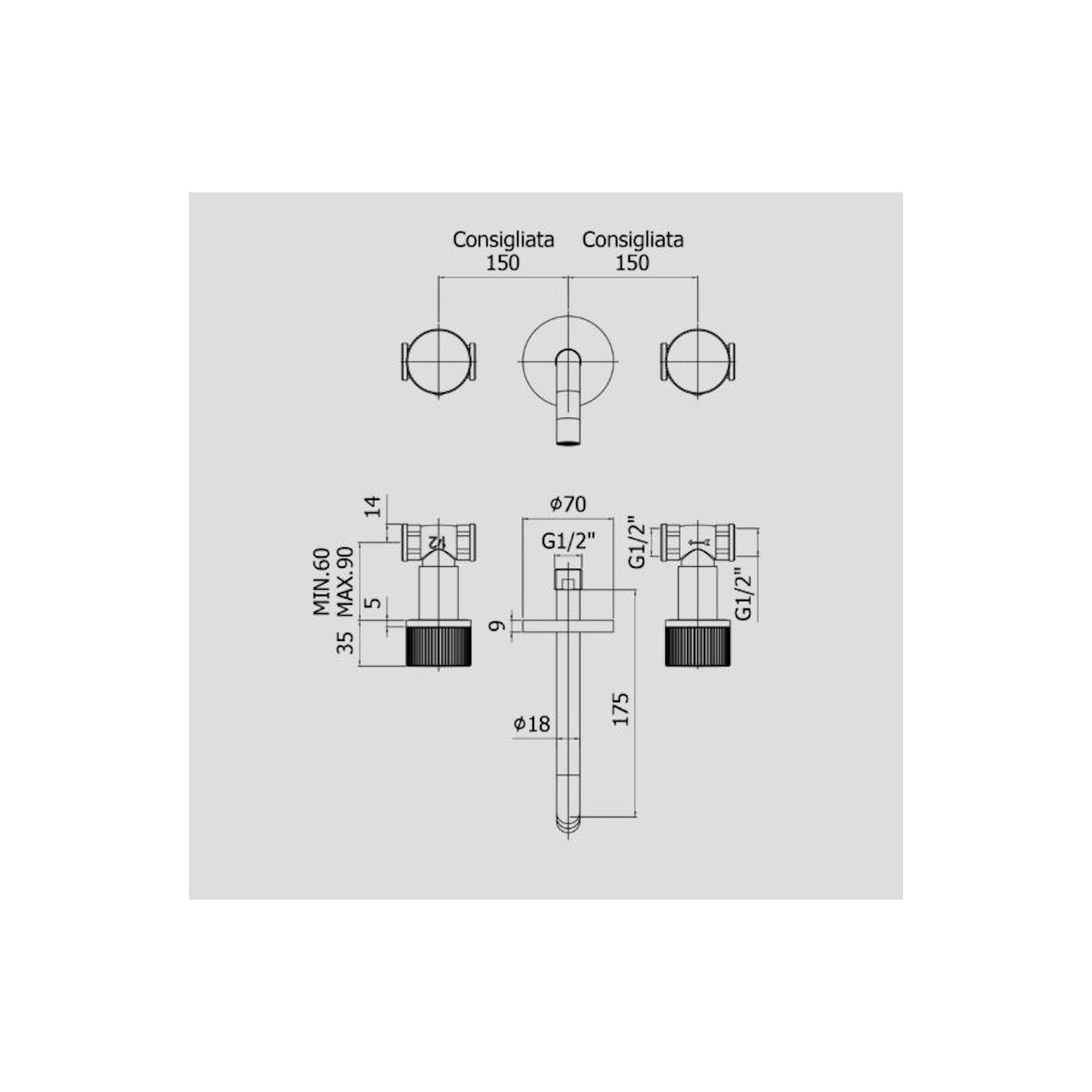 PAFFONI - Jo, Wall mounted sink mixer 3 holes