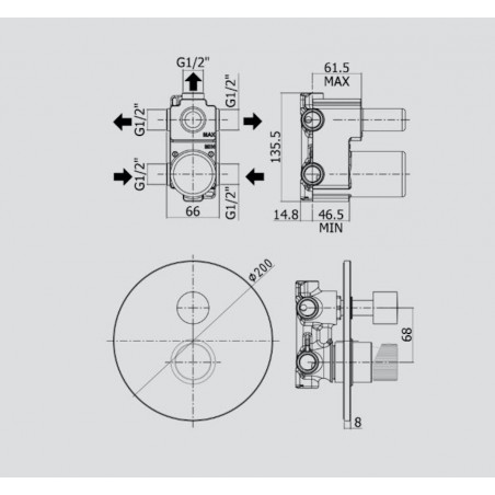 PAFFONI - Jo, Built-in 3 way shower mixer