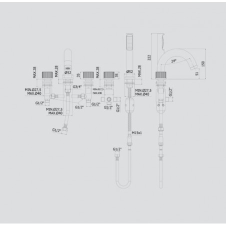 PAFFONI - Jo, Batteria bordo vasca con deviatore