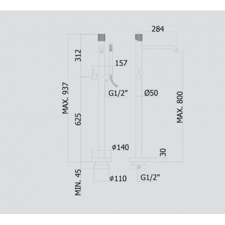 PAFFONI - Jo, Mélangeur de baignoire à plancher