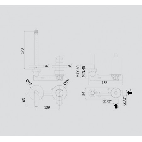 PAFFONI - Joker, Wall mounted basin mixer