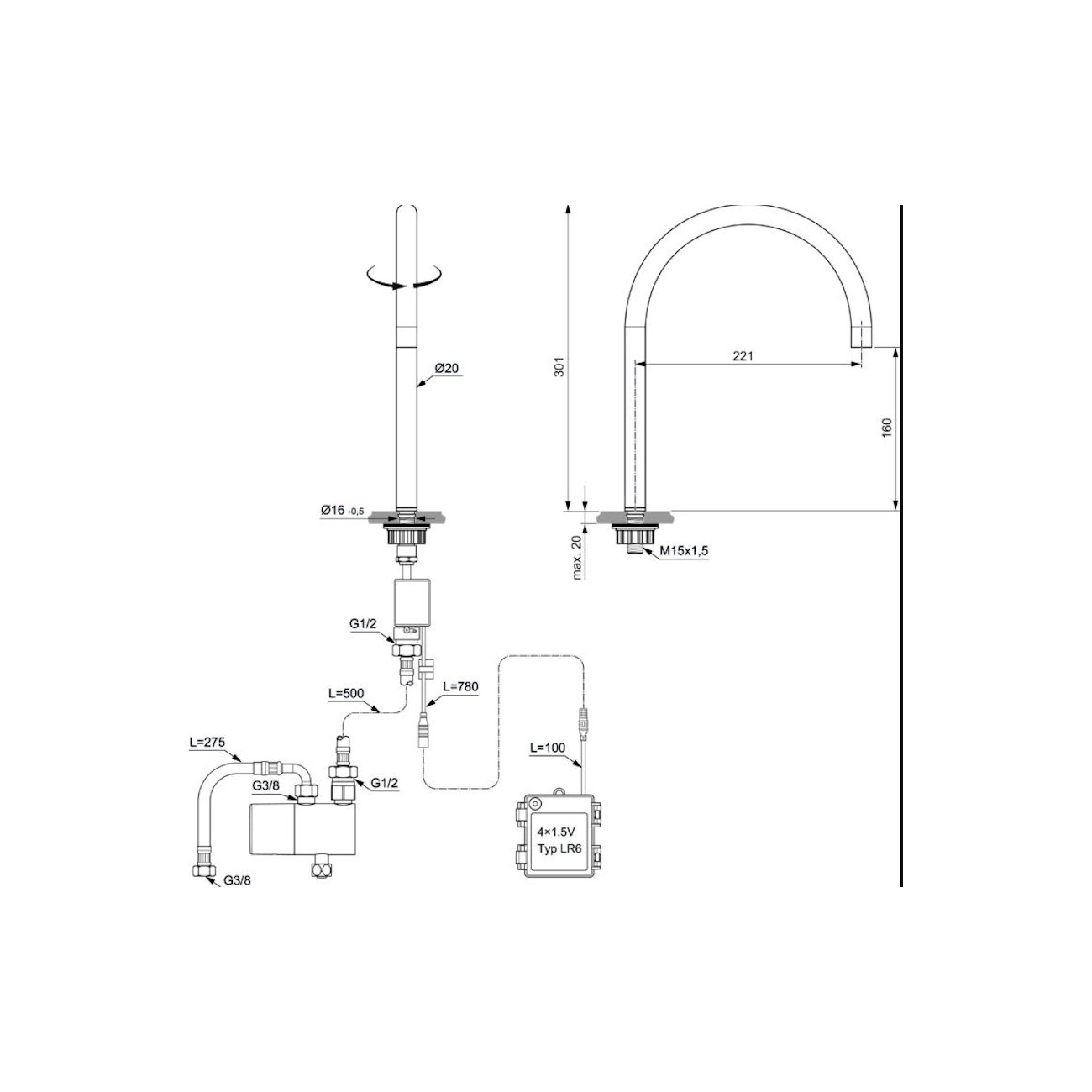 IDEAL STANDARD - SOLOS Miscelatore lavabo elettronico a 1 foro
