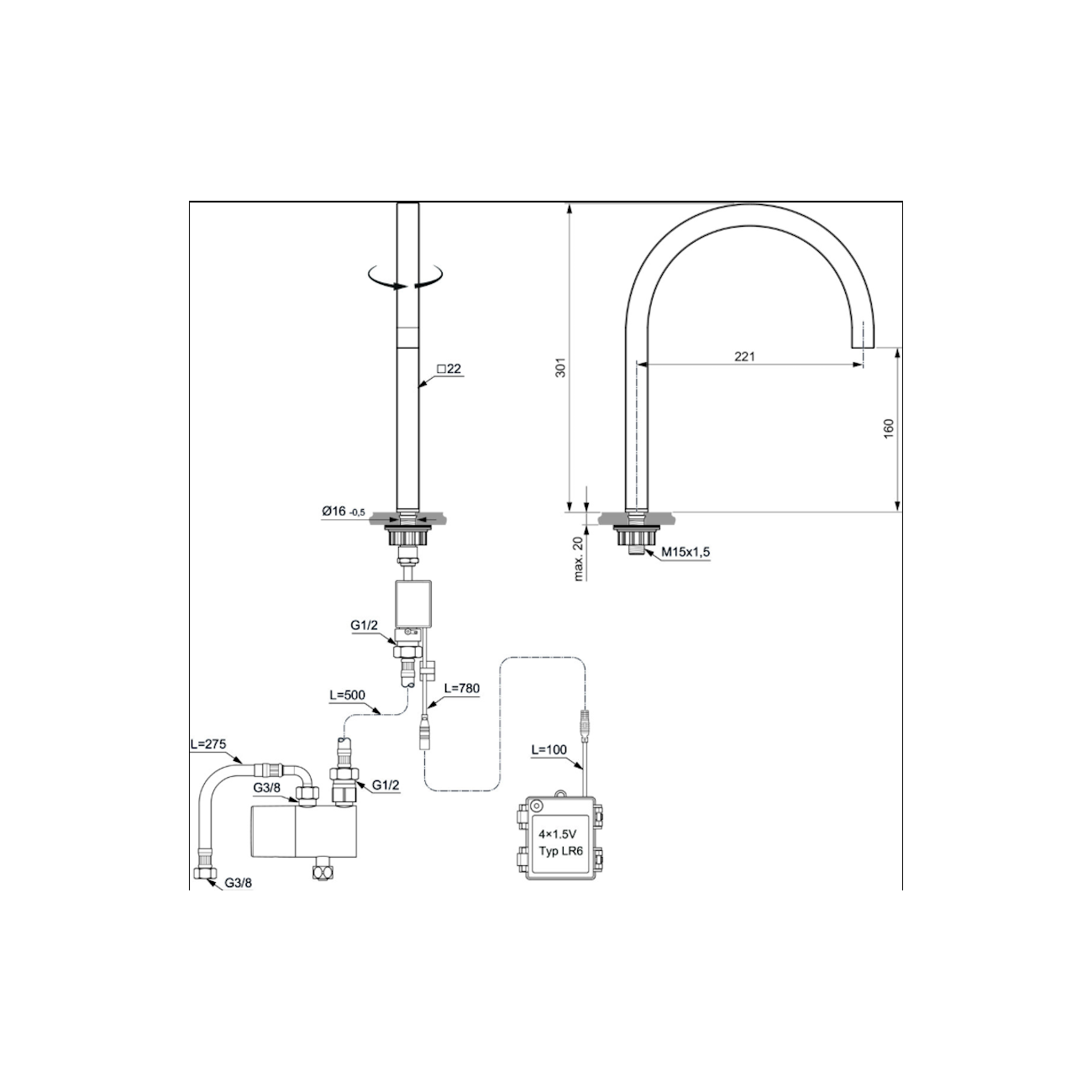 IDEAL STANDARD - SOLOS Single hole electronic basin mixer
