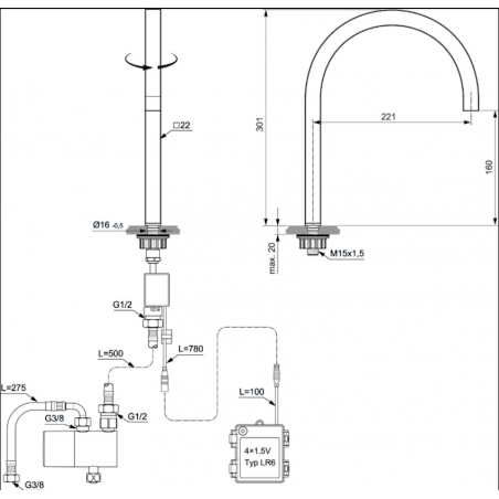IDEAL STANDARD - SOLOS Mélangeur de lavabo électronique à 1 trou