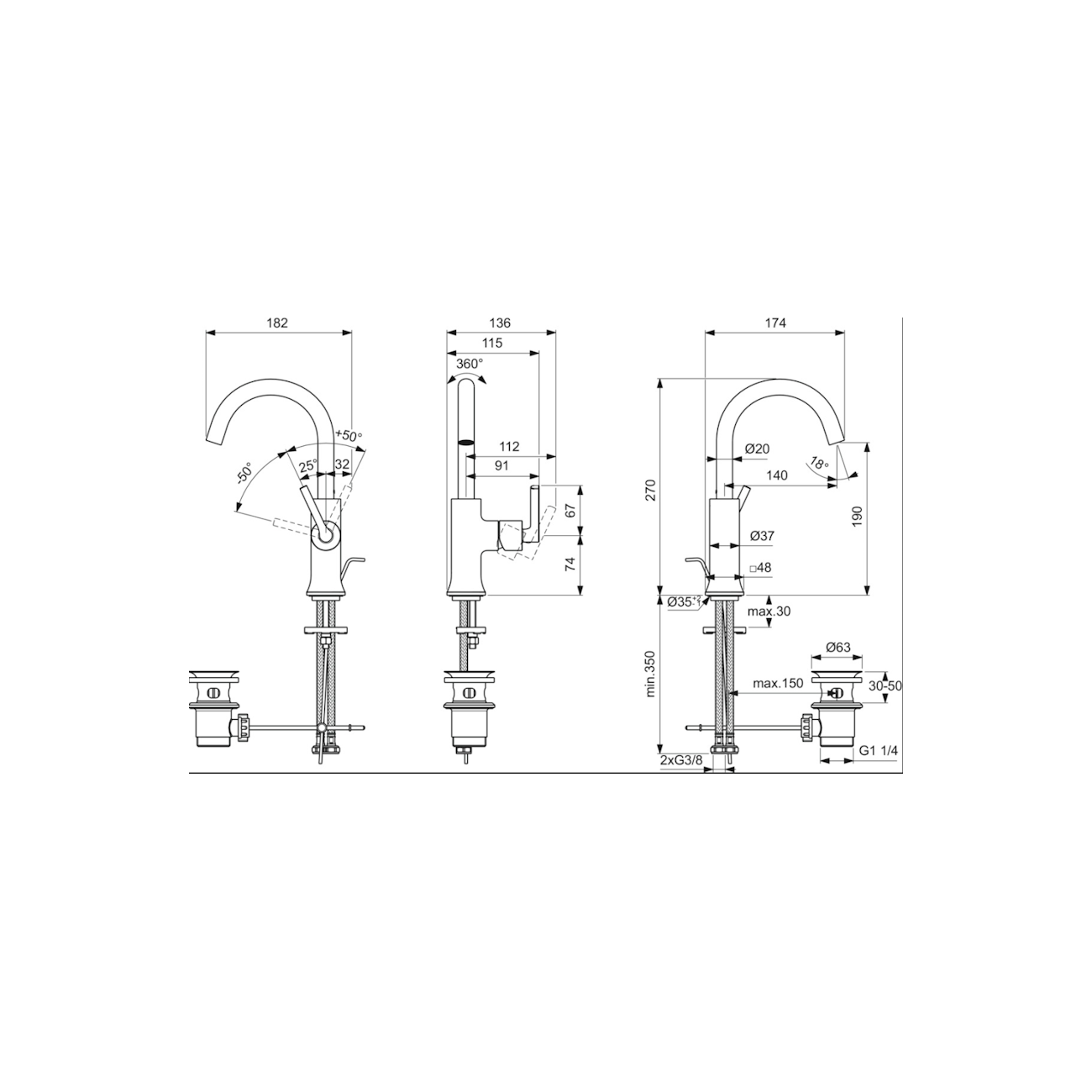 IDEAL STANDARD - JOY NEO Miscelatore monocomando per lavabo con maniglia lineare laterale
