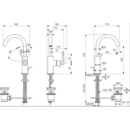 IDEAL STANDARD - JOY NEO Miscelatore monocomando per lavabo con maniglia lineare laterale