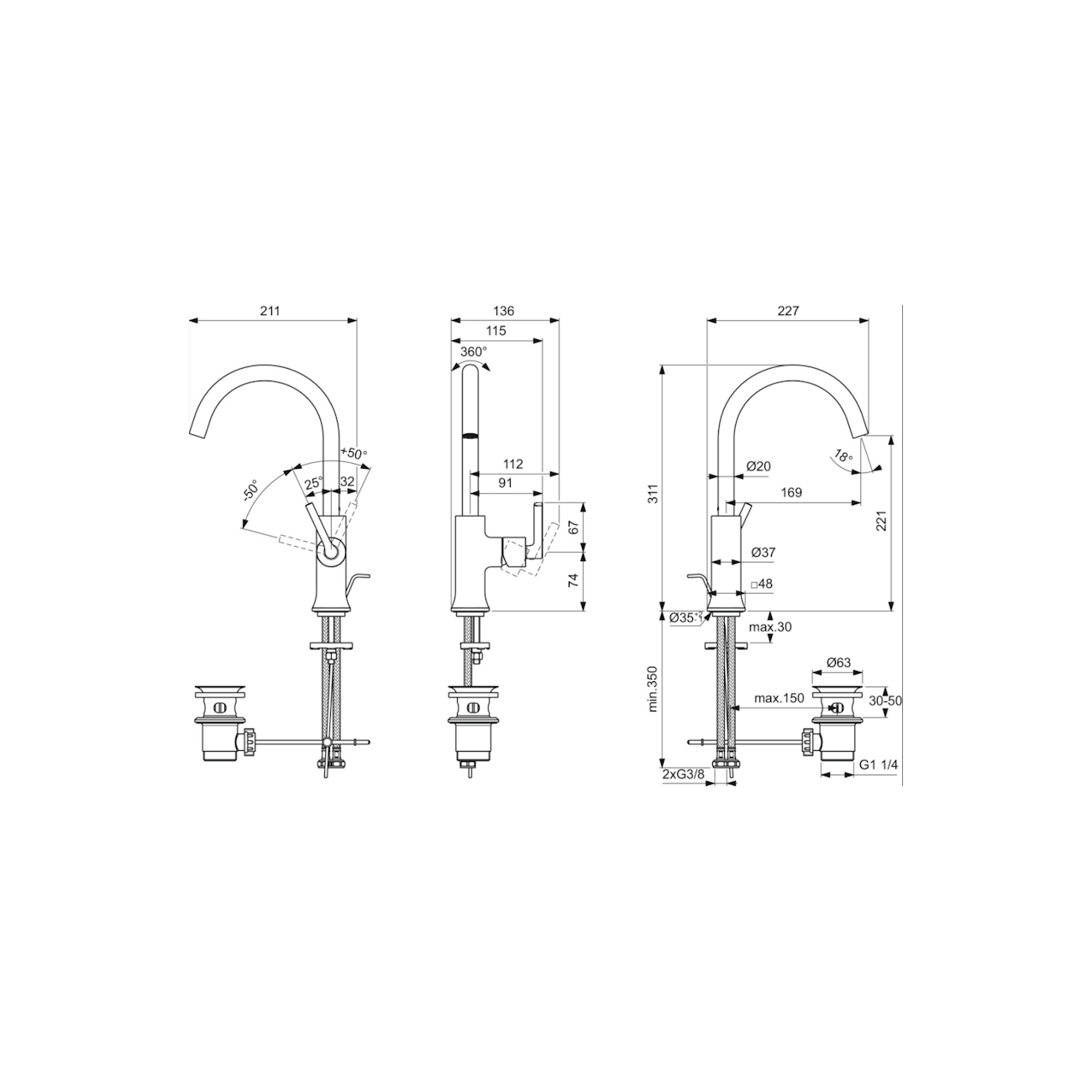 IDEAL STANDARD - JOY NEO Miscelatore monocomando per lavabo  con maniglia lineare laterale