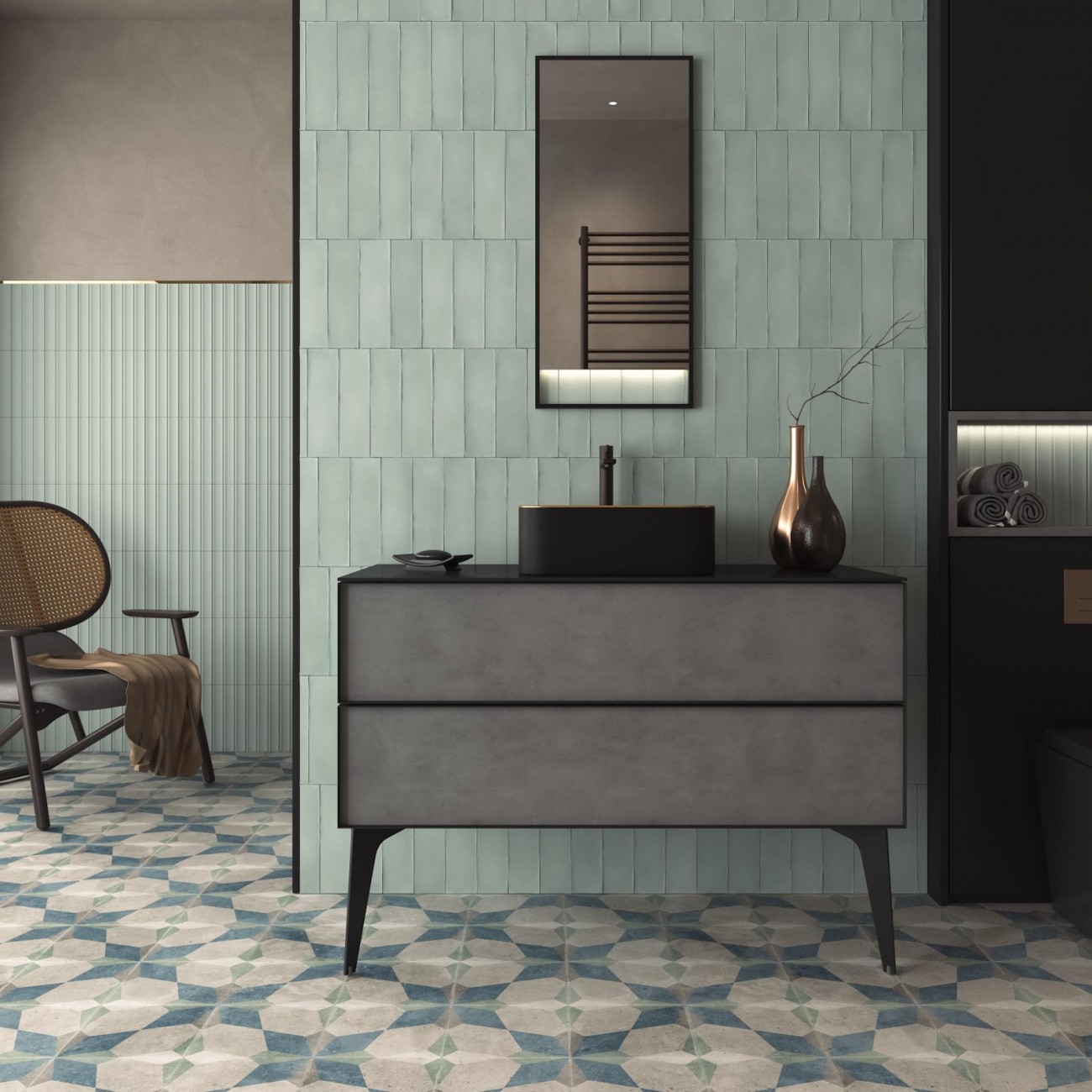 DUNE - Lavabo SAVANNAH Nero e Oro 36.5x36.5x13