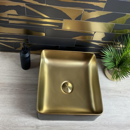 DUNE - Lavabo SAVANNAH Nero e Oro 36.5x36.5x13